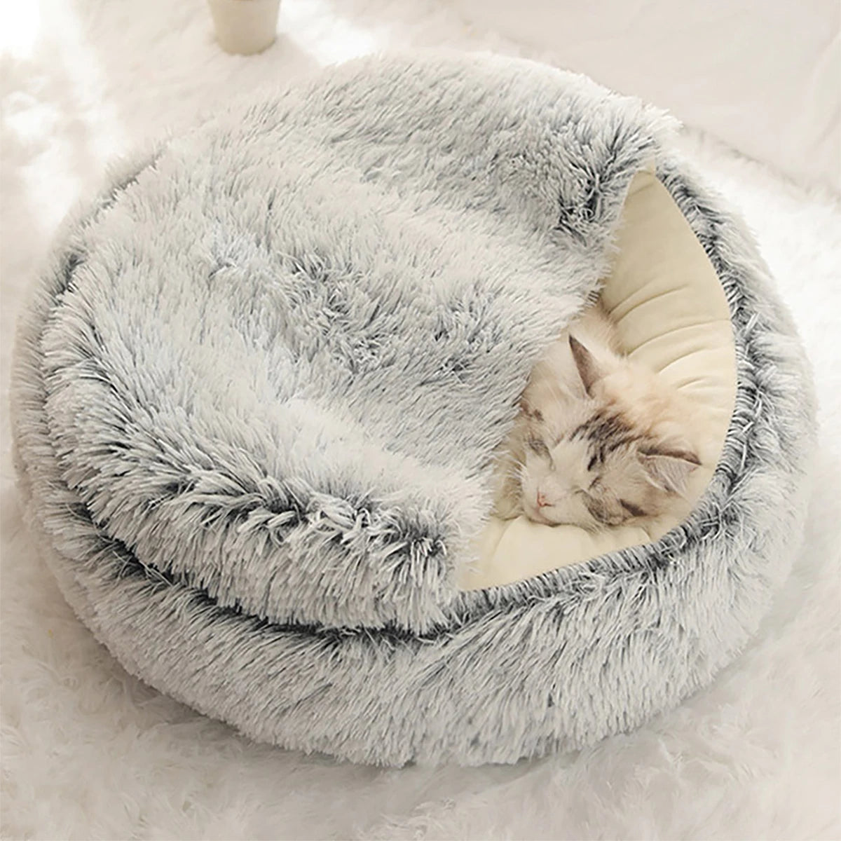 CalmWhiskers™ – Anti-Anxiety Round Cat Bed with Plush Cover