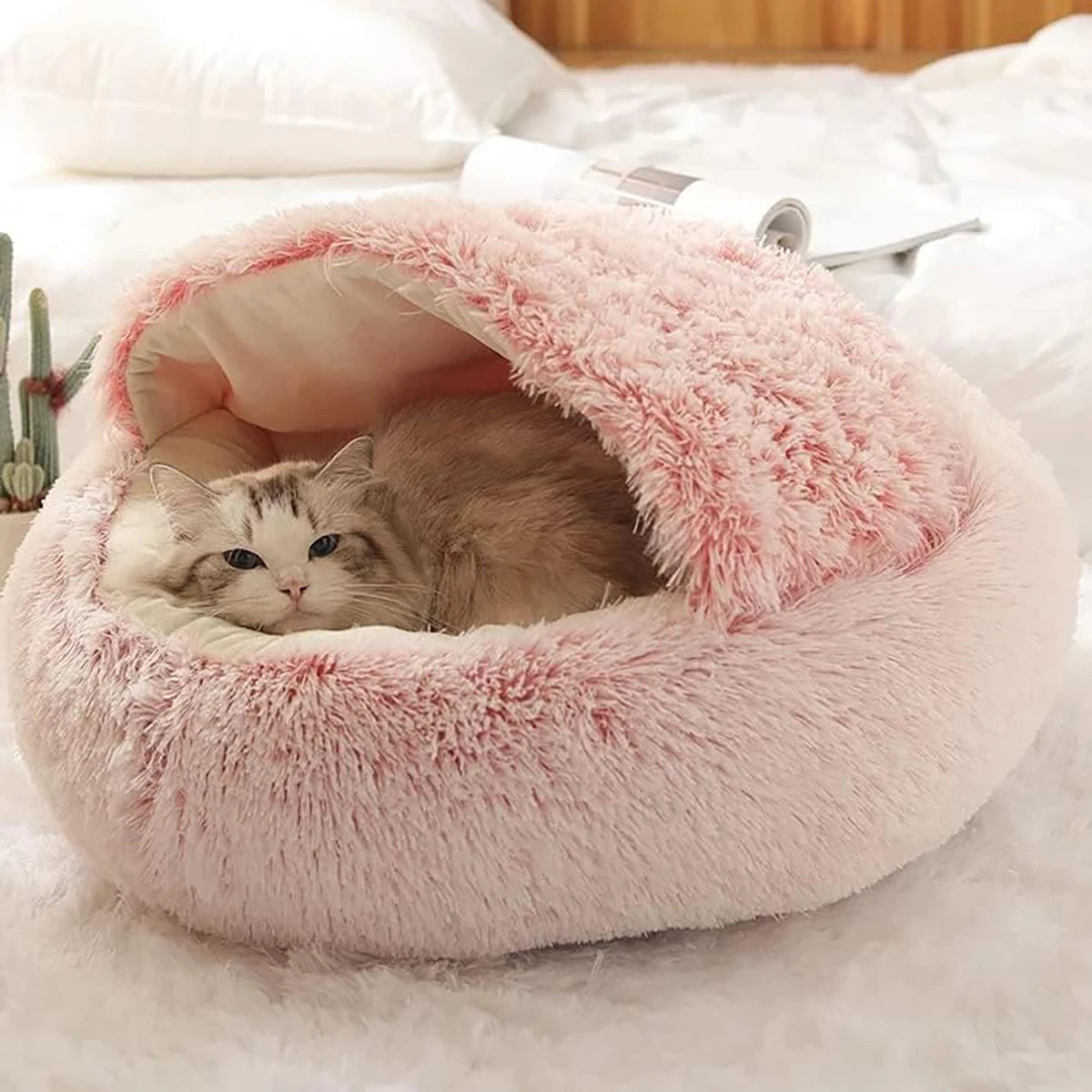 CalmWhiskers™ – Anti-Anxiety Round Cat Bed with Plush Cover